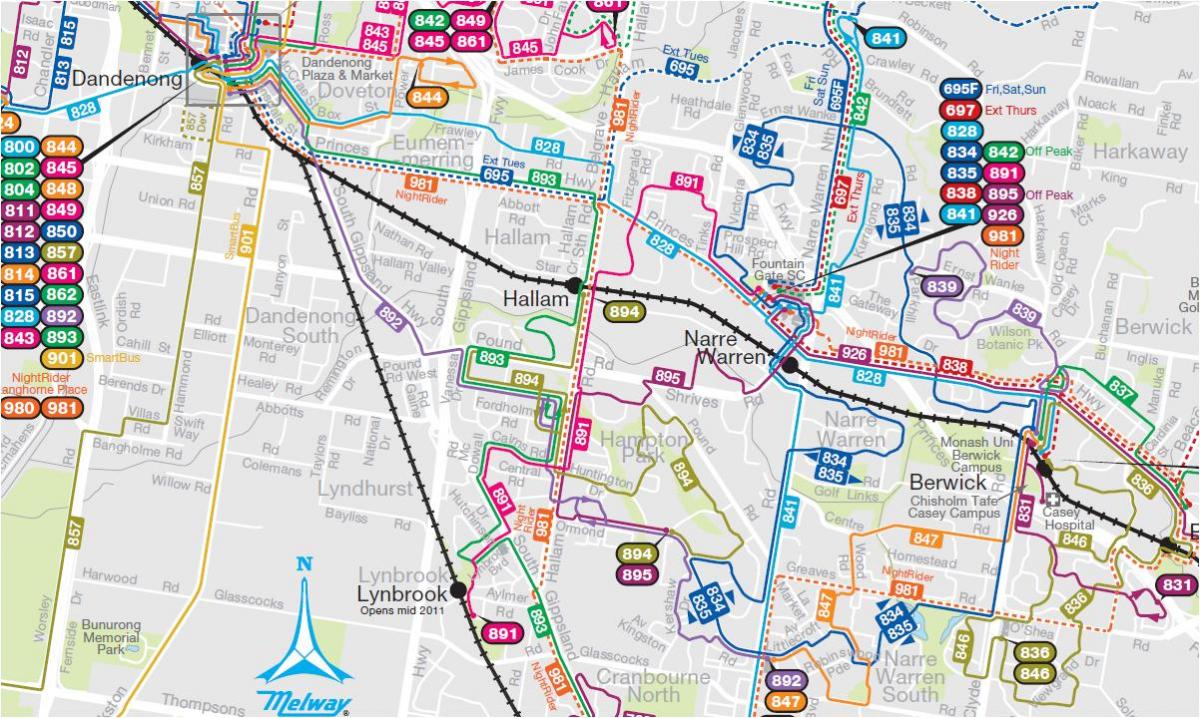 Melburn autobusëve në rrugë hartë