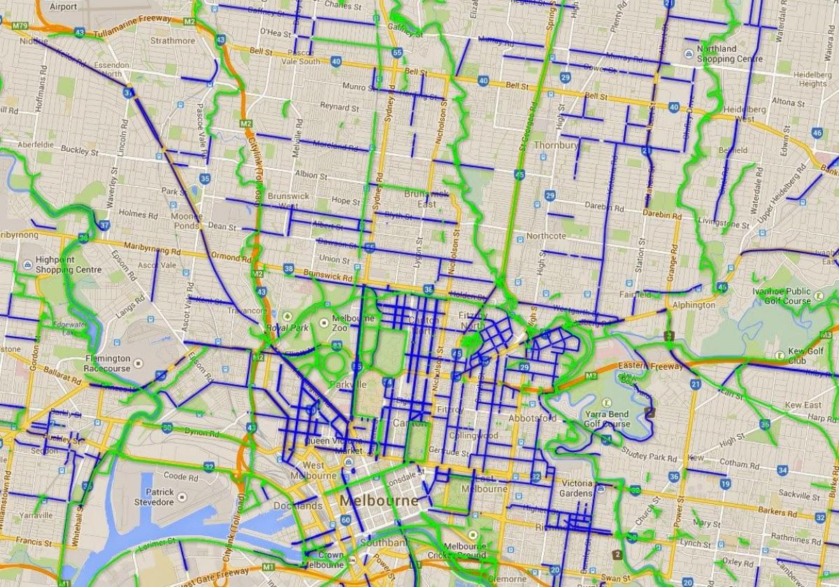 biçikletë shtigjet e Melburn hartë