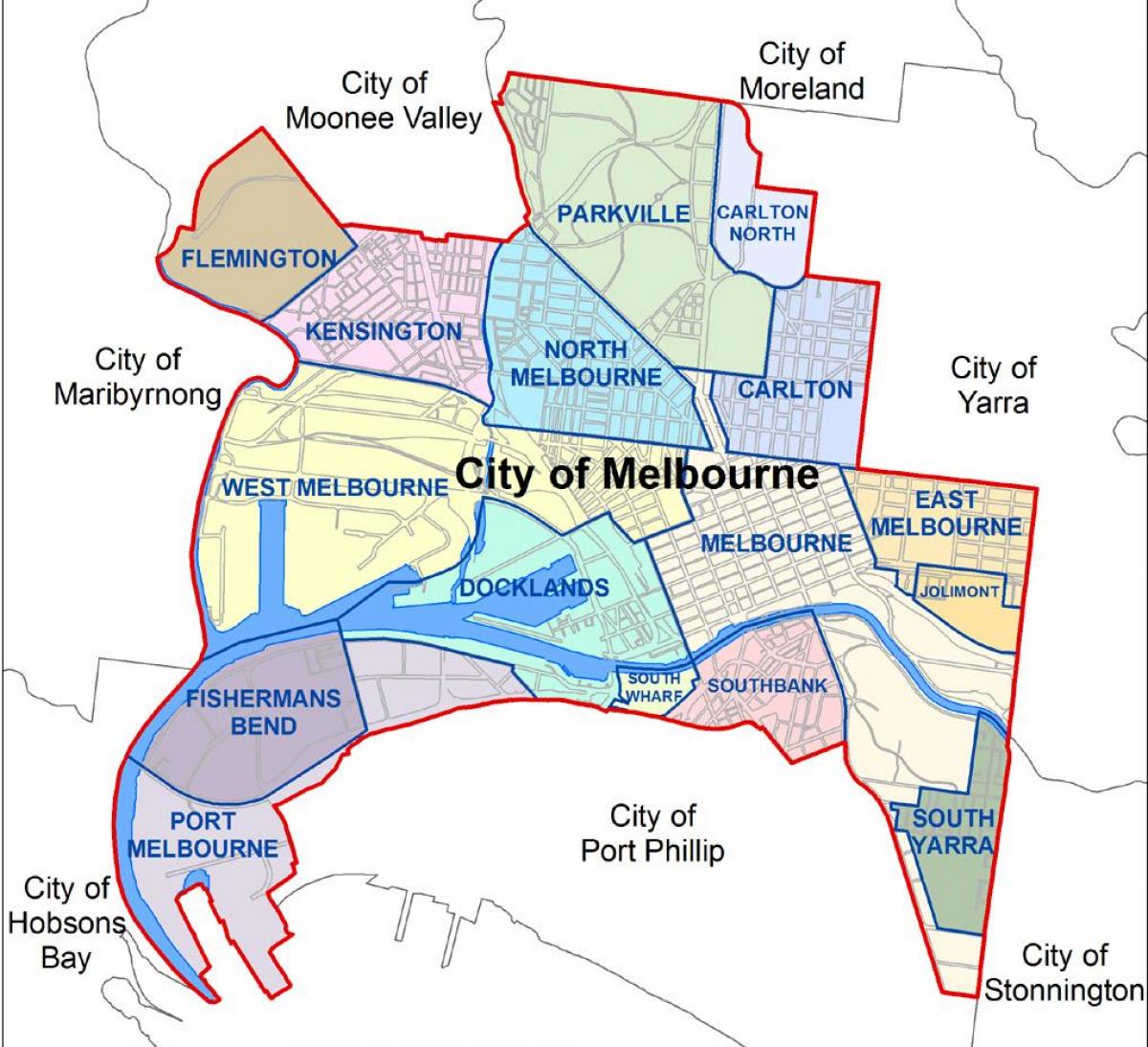 harta e Melburn dhe përreth në periferi