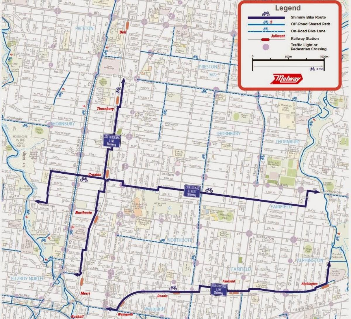 harta e Melburn biçikletë të ndarë