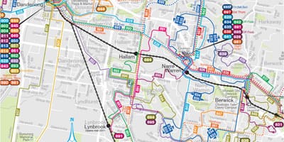Melburn autobusëve në rrugë hartë
