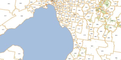 Harta e Melburn postcodes